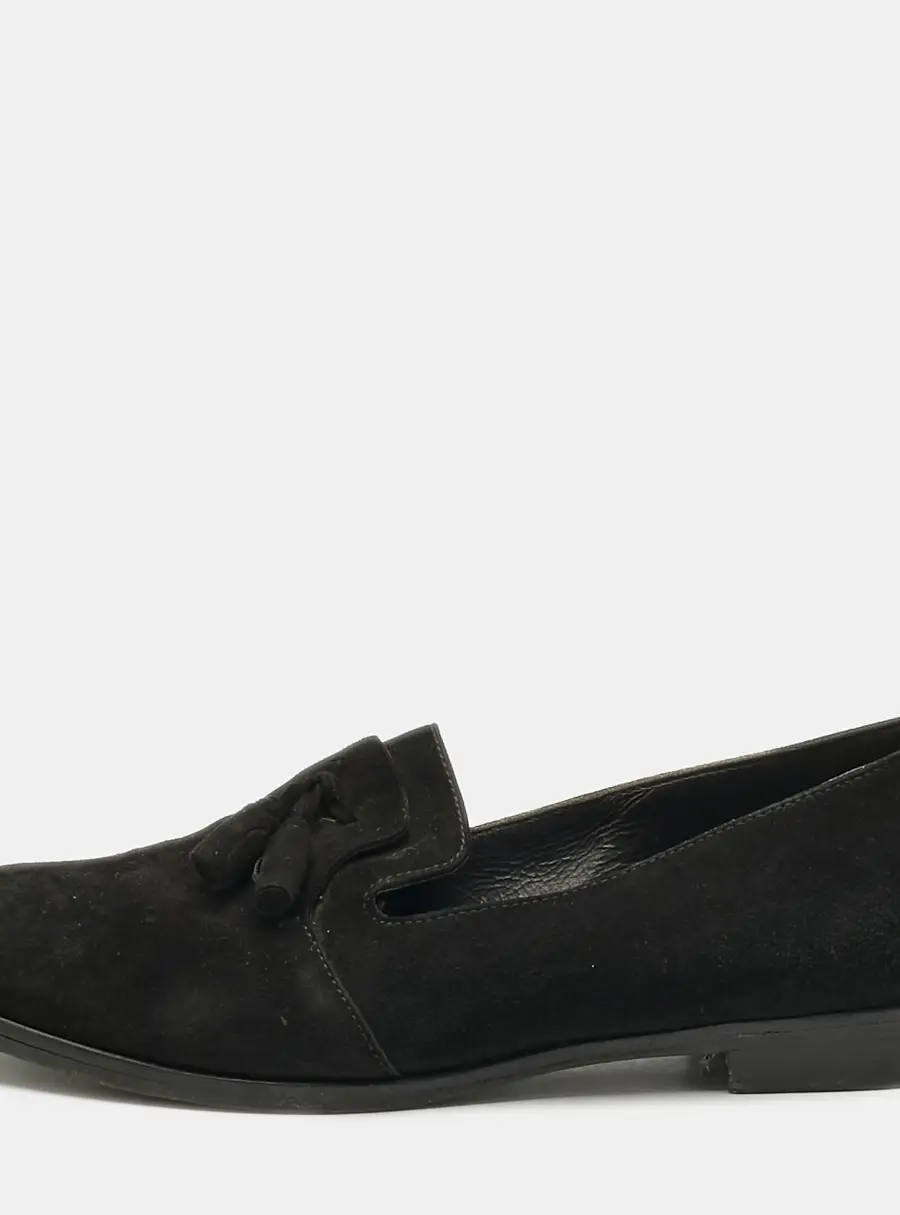 Sergio Rossi Black Suede Tassel Smoking Slippers Size 36.5