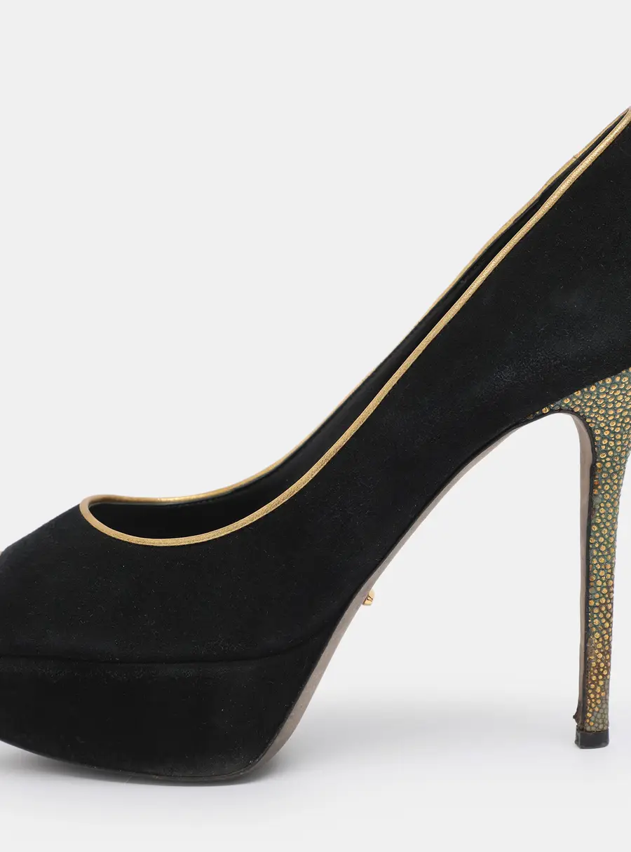Sergio Rossi Black Suede Peep Toe Platform Pumps Size 40
