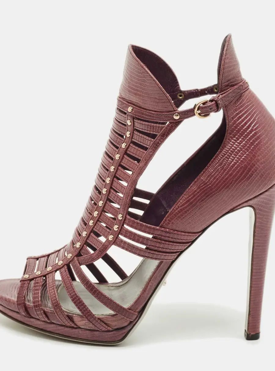 Sergio Rossi Purple Lizard Embossed Leather Gladiator Sandals Size 37
