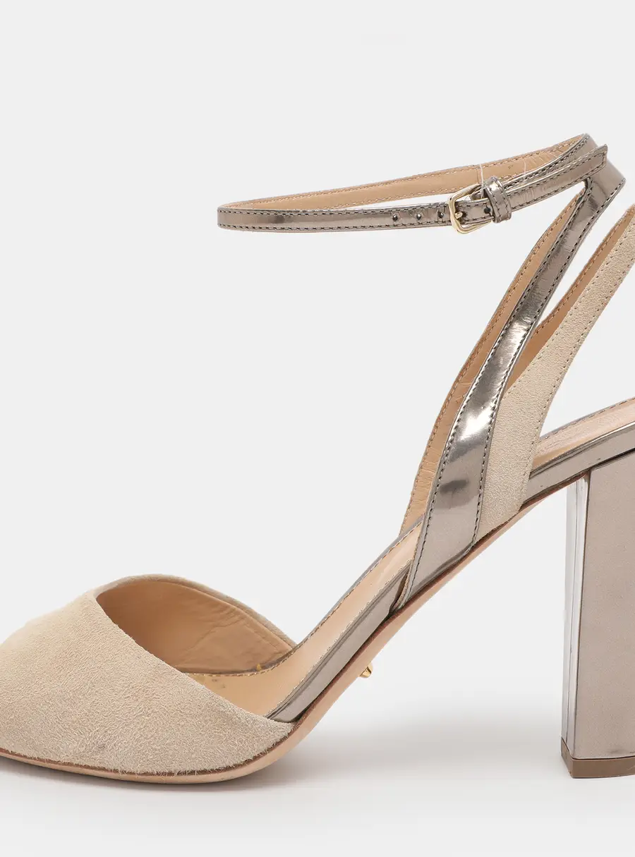 Sergio Rossi Beige Leather and Suede Ankle Strap Sandals Size 38.5