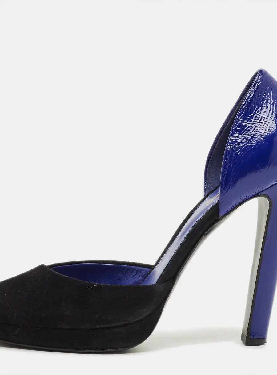 Sergio Rossi Blue/Navy Blue Suede and Leather Cut Out Pumps Size 38