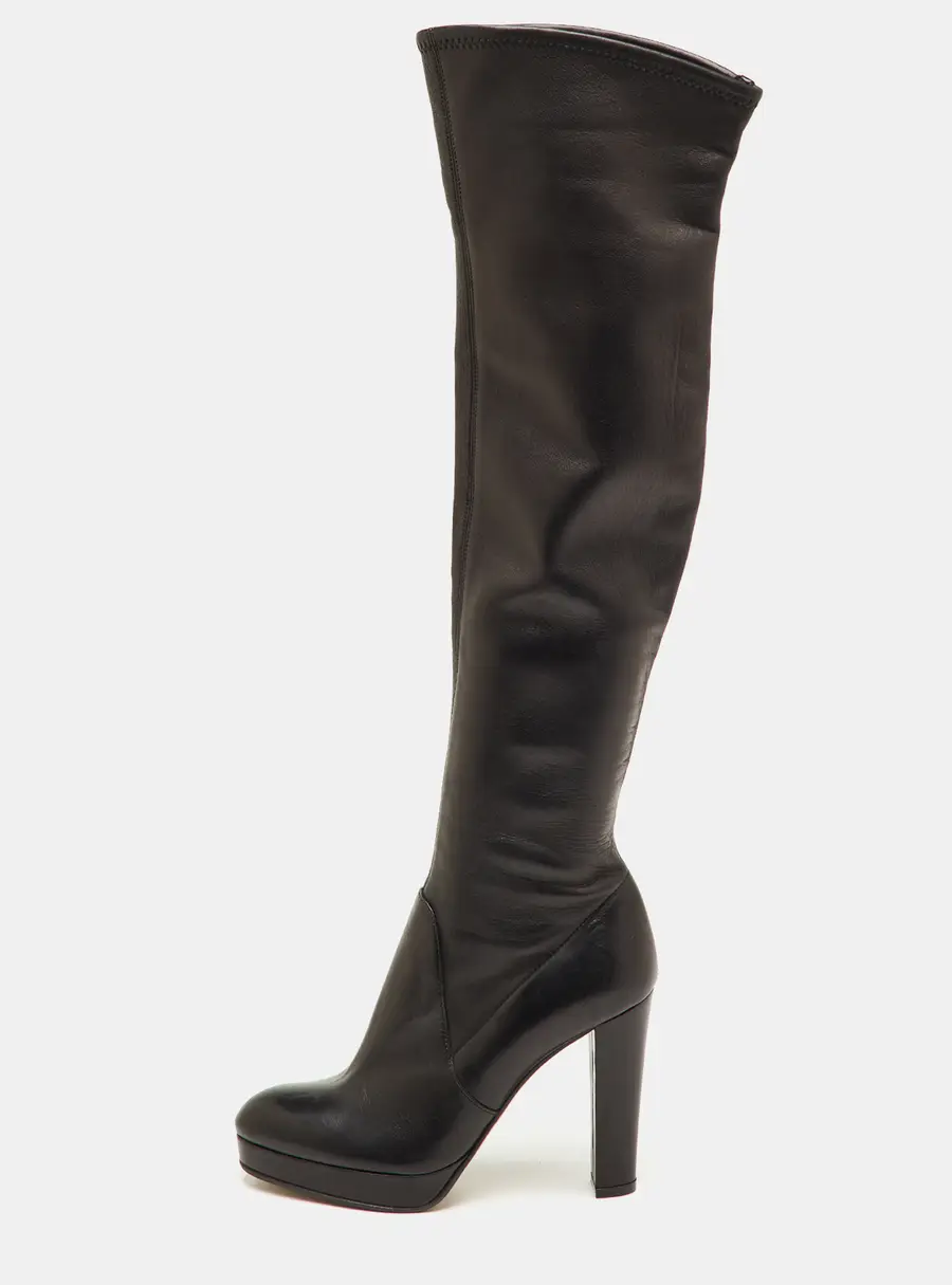 Sergio Rossi Size 36.5 Black Leather Platform Knee Length Boots