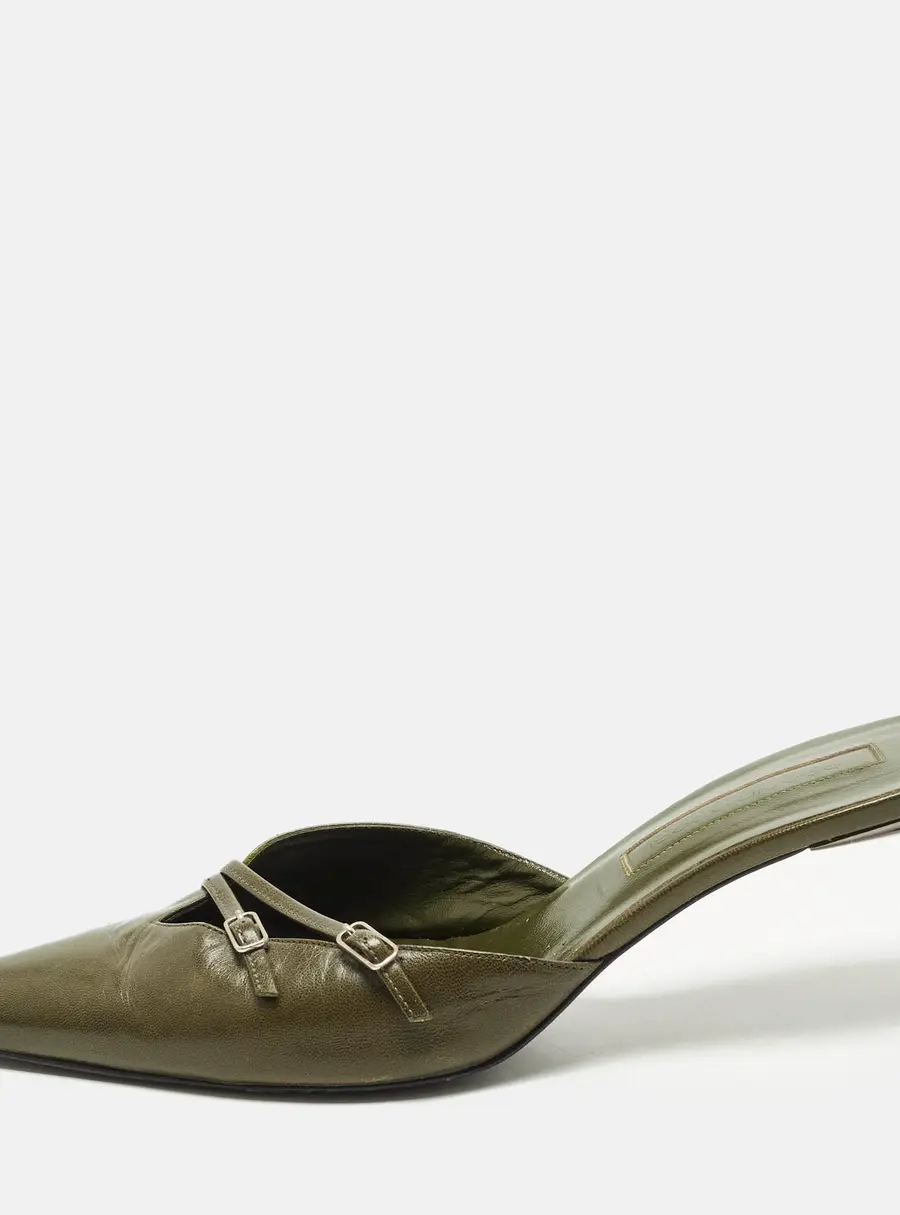 Sergio Rossi Size 40 Green Leather Pointed Toe Mules