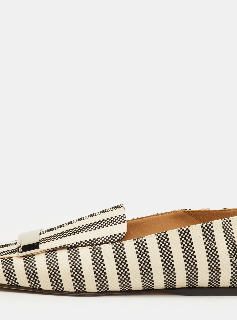 Sergio Rossi SR1 Stripe Size 37.5 Black/White Canvas Collapsible Moccasins