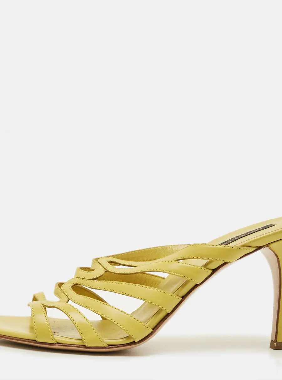 Sergio Rossi Size 40.5 Green Leather Strappy Slide Sandals