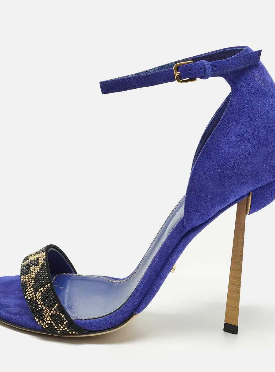 Sergio Rossi Size 37 Blue Suede Embellished Ankle Strap Sandals