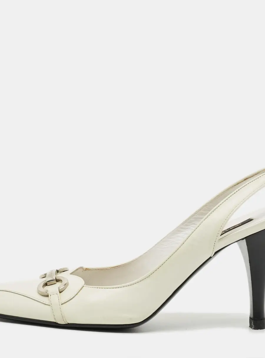 Sergio Rossi Size 38 White Leather Slingback Pumps
