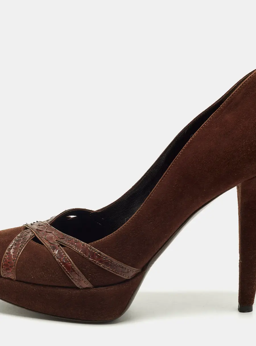 Sergio Rossi Size 38 Brown Python Leather and Suede Platform Pumps
