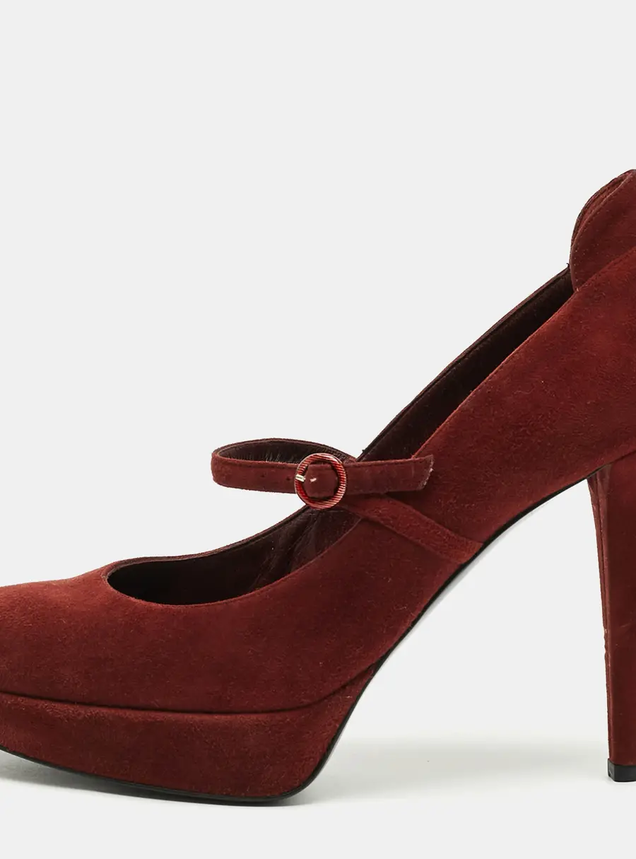 Sergio Rossi Size 38 Burgundy Suede Mary Jane PLatform Pumps