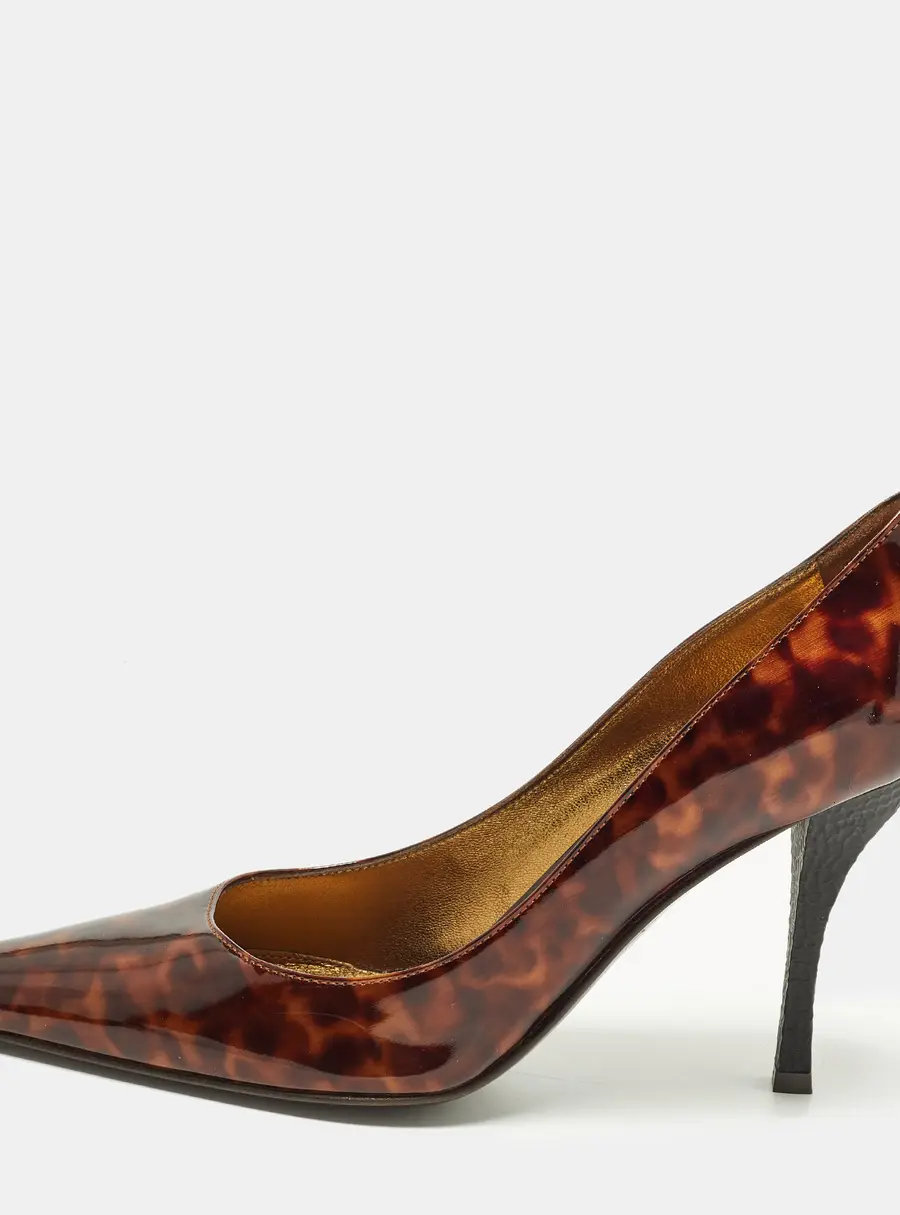 Sergio Rossi Size 38 Brown Tortoise Patent Leather Pointed Toe Pumps