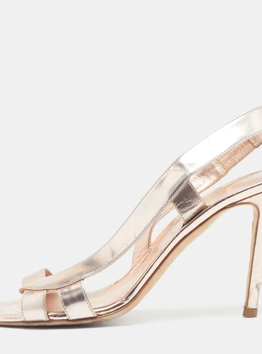 Sergio Rossi Size 39 Rose Gold Leather Ankle Strap Sandals