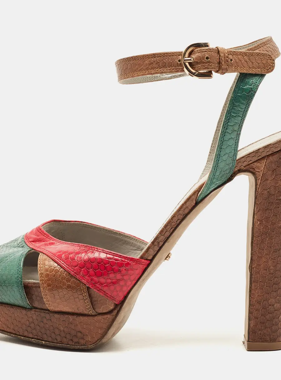 Sergio Rossi Size 40 Multicolor Lizard Embossed Leather Ankle Strap Sandals