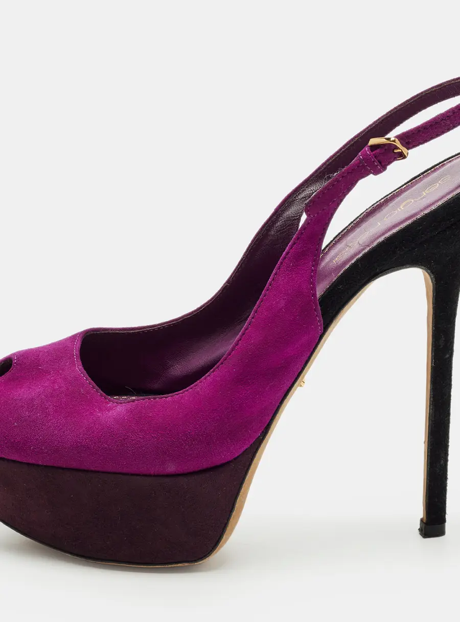 Sergio Rossi Cachet Size 37 Purple Suede Platform Slingback Pumps