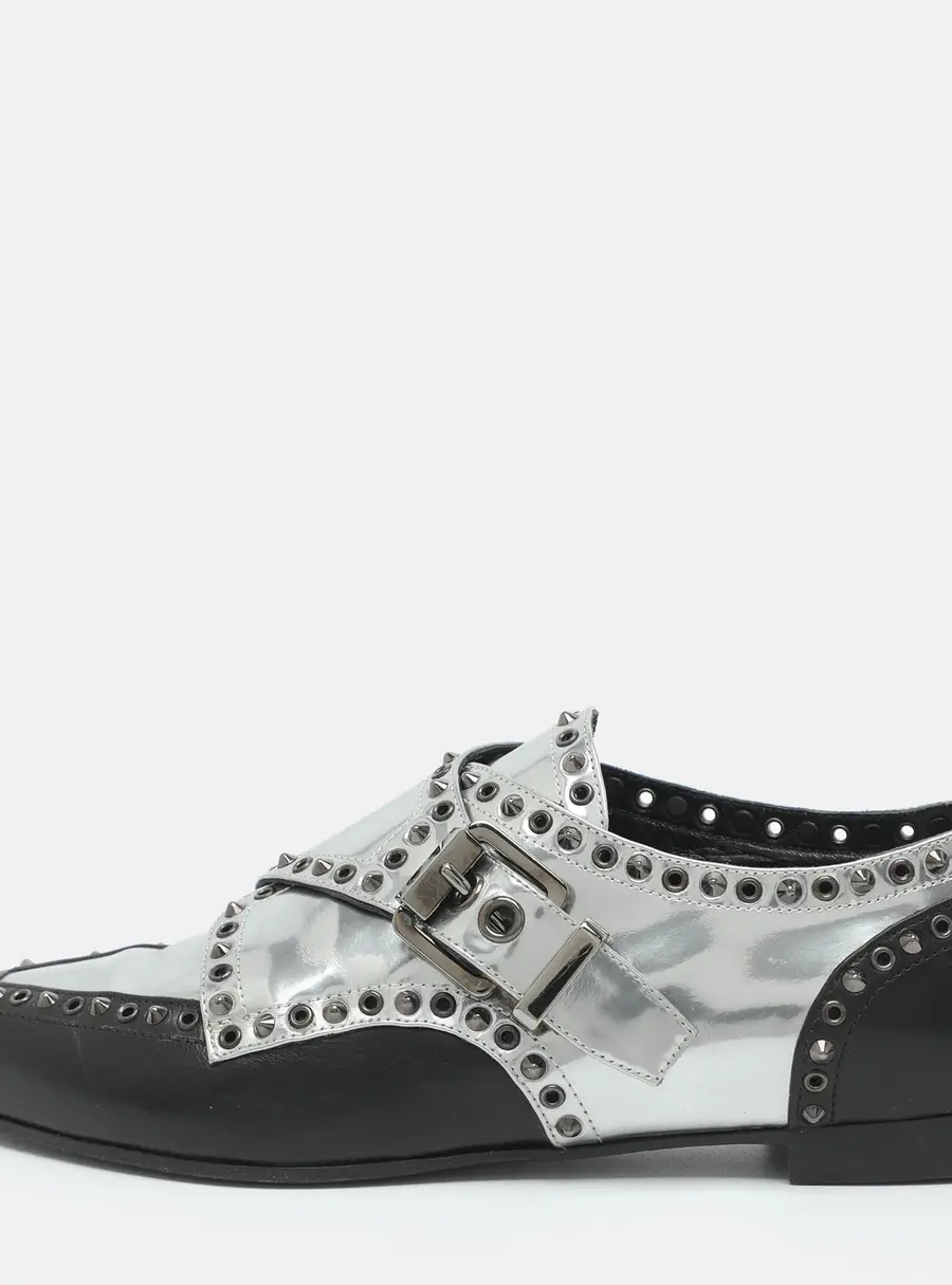 Sergio Rossi Size 35 Silver/Black Leather Loafers