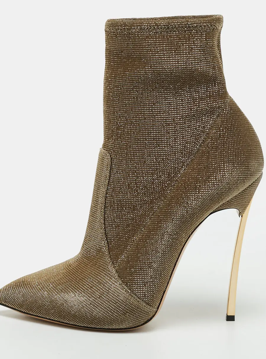 Casadei Size 39 Gold Stretch Fabric Ankle Length Boots