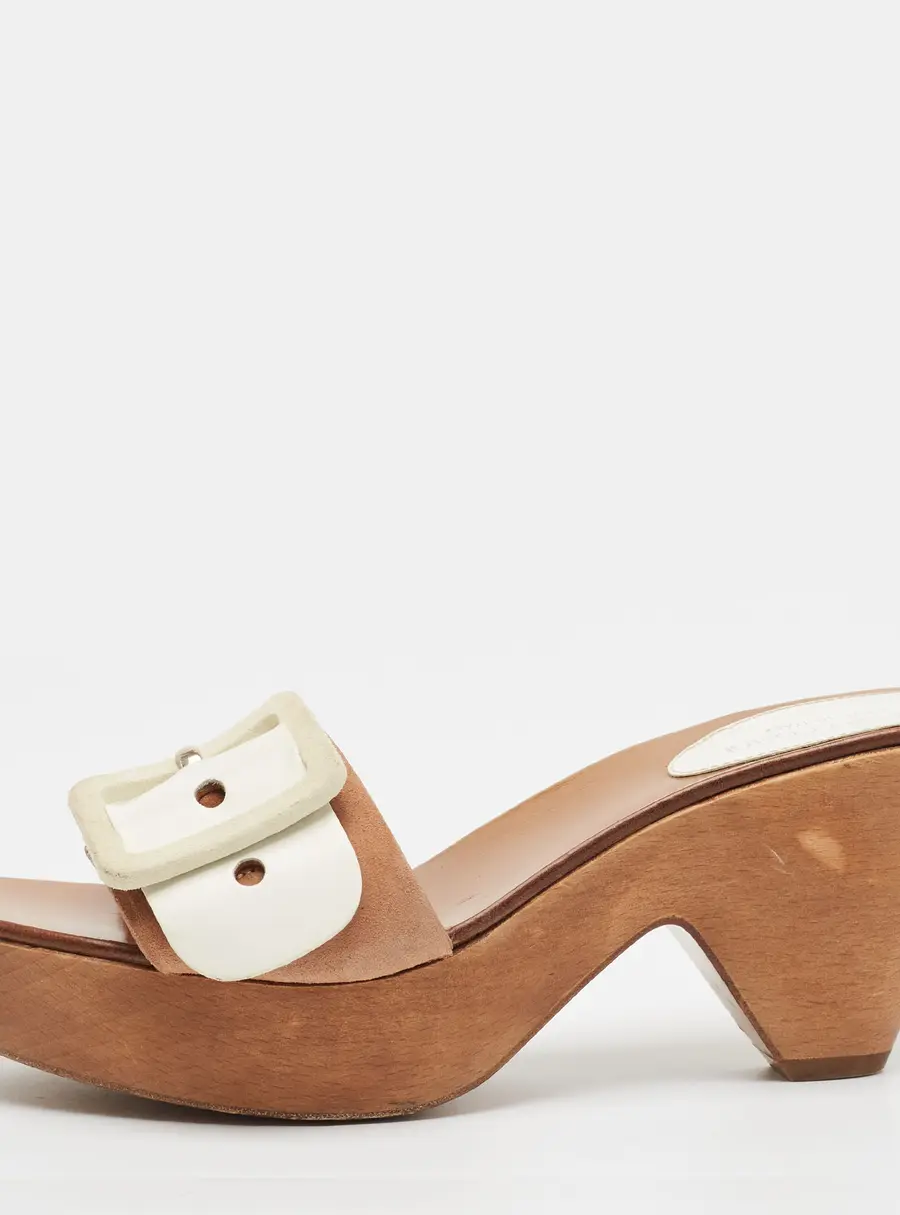 Sergio Rossi Size 37.5 Cream Leather Clogs