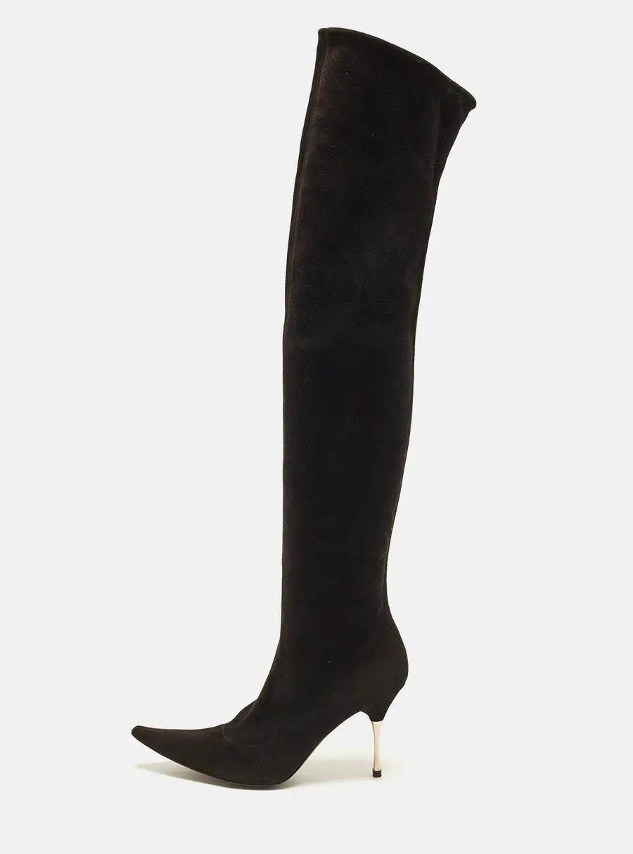 Sergio Rossi Size 41 Black Suede Knee Length Boots