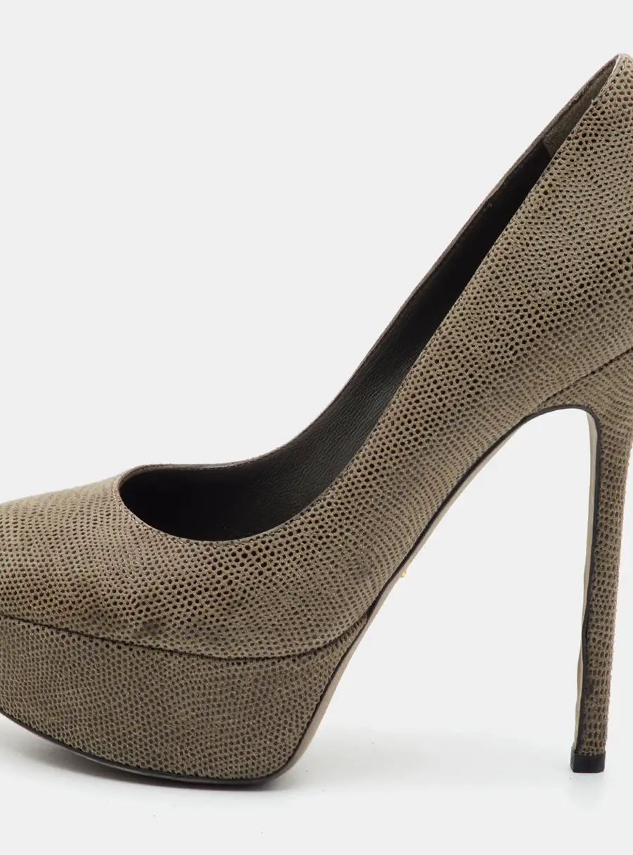 Sergio Rossi Size 36 Beige Metallic Embossed Suede Platform Pumps