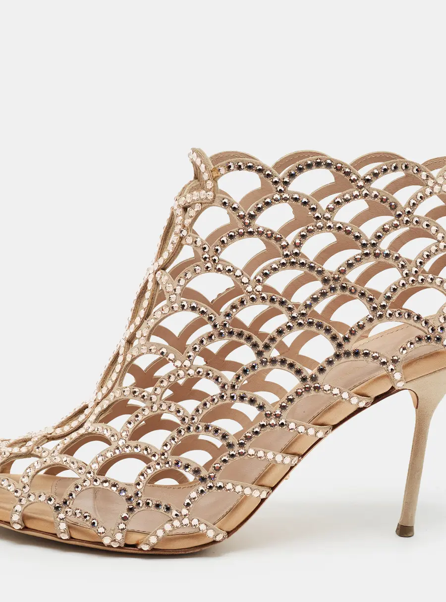 Sergio Rossi Size 41 Beige Suede Cut Out Caged Open Toe Ankle Booties