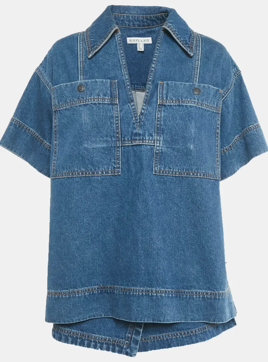 Shona Joy Blue Denim Top and Shorts Set M/L