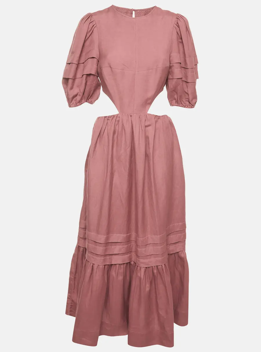 Shona Joy Pink Linen Blend Cut-Out Vega Midi Dress M