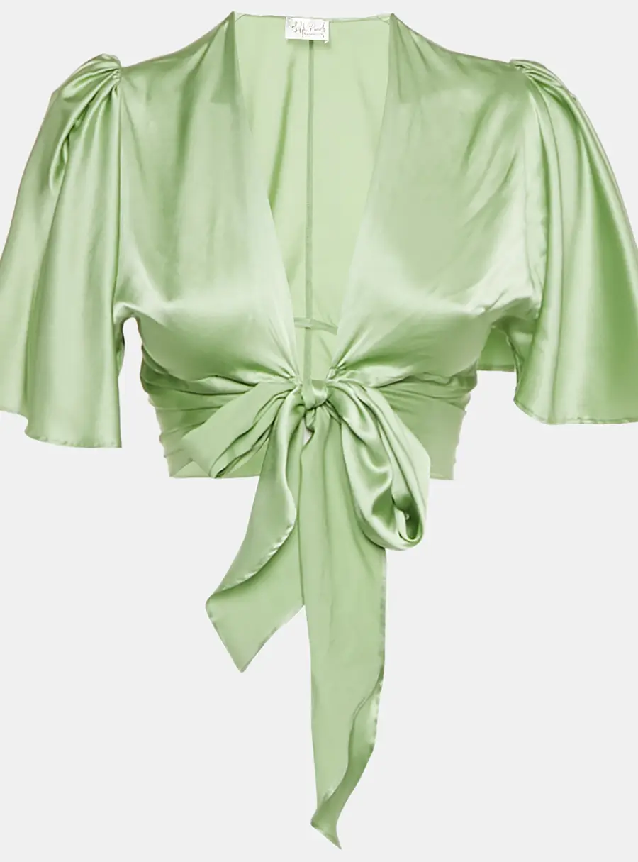 Silk Roads by Adriana Iglesias Mint Green Silk Front Tie -Up Lanna Top XS