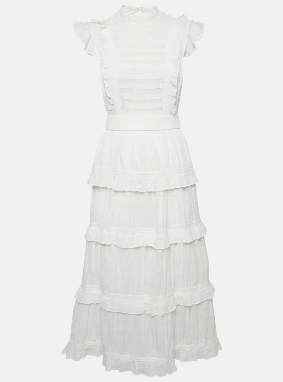 Sir the Label Aurelie White Cotton Tiered Open Back Midi Dress XS