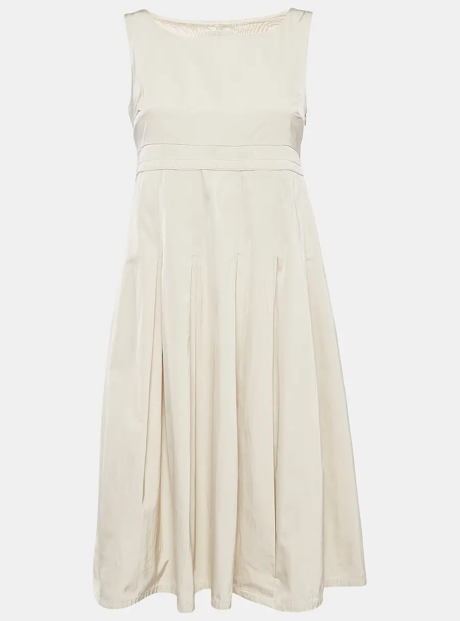 S'Max Mara Beige Cotton Blend Pleated Sleeveless Dress S
