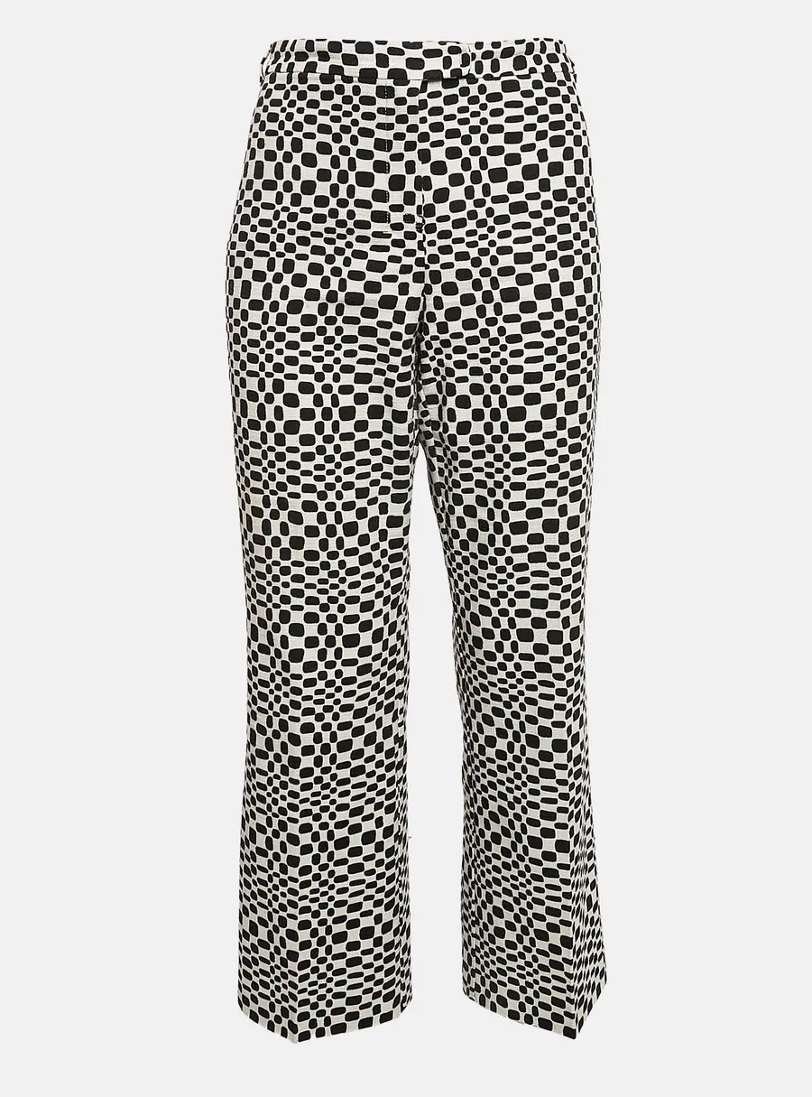 S'Max Mara White/Black Printed Cotton Wide-Leg Trousers L
