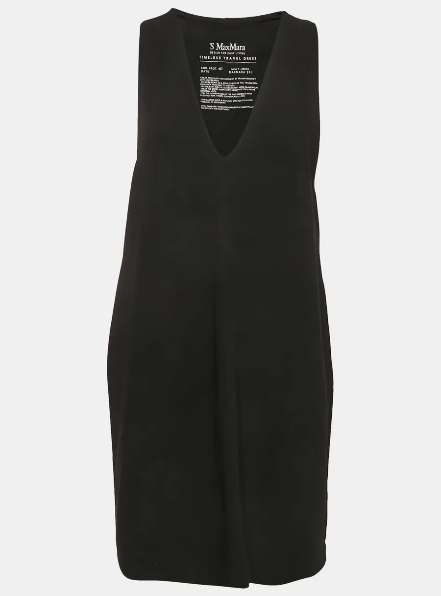 S'Max Mara Black Crepe V-Neck Sleeveless Mini Dress M