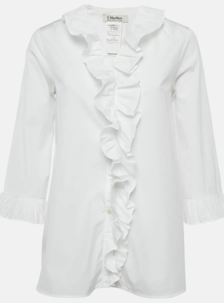 S'Max Mara White Cotton Ruffled Button Front Shirt S