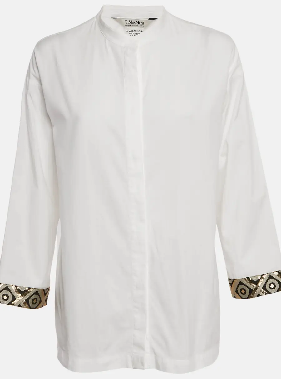 S'Max Mara White Lurex Trim Cuff Cotton Shirt S