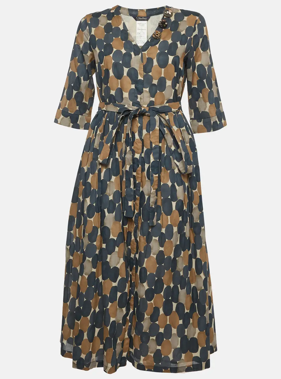 'S Max Mara Blue/Beige Pesche Print Cotton Midi Dress M