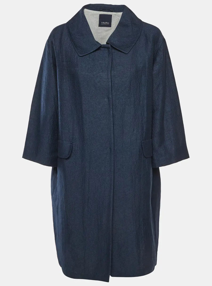 S'Max Mara Blue Textured Cotton and Silk Blend Coat M