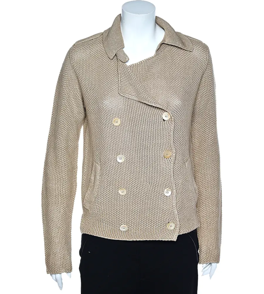 S'Max Mara Cream Linen Knit Double Breasted Blazer M