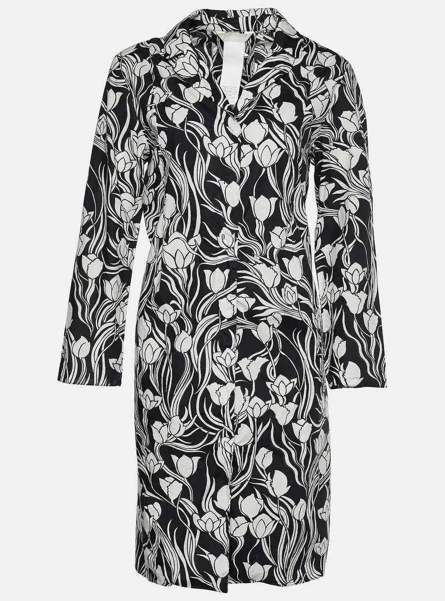 S'Max Mara Monochrome Floral Print Cotton Shirt Dress L