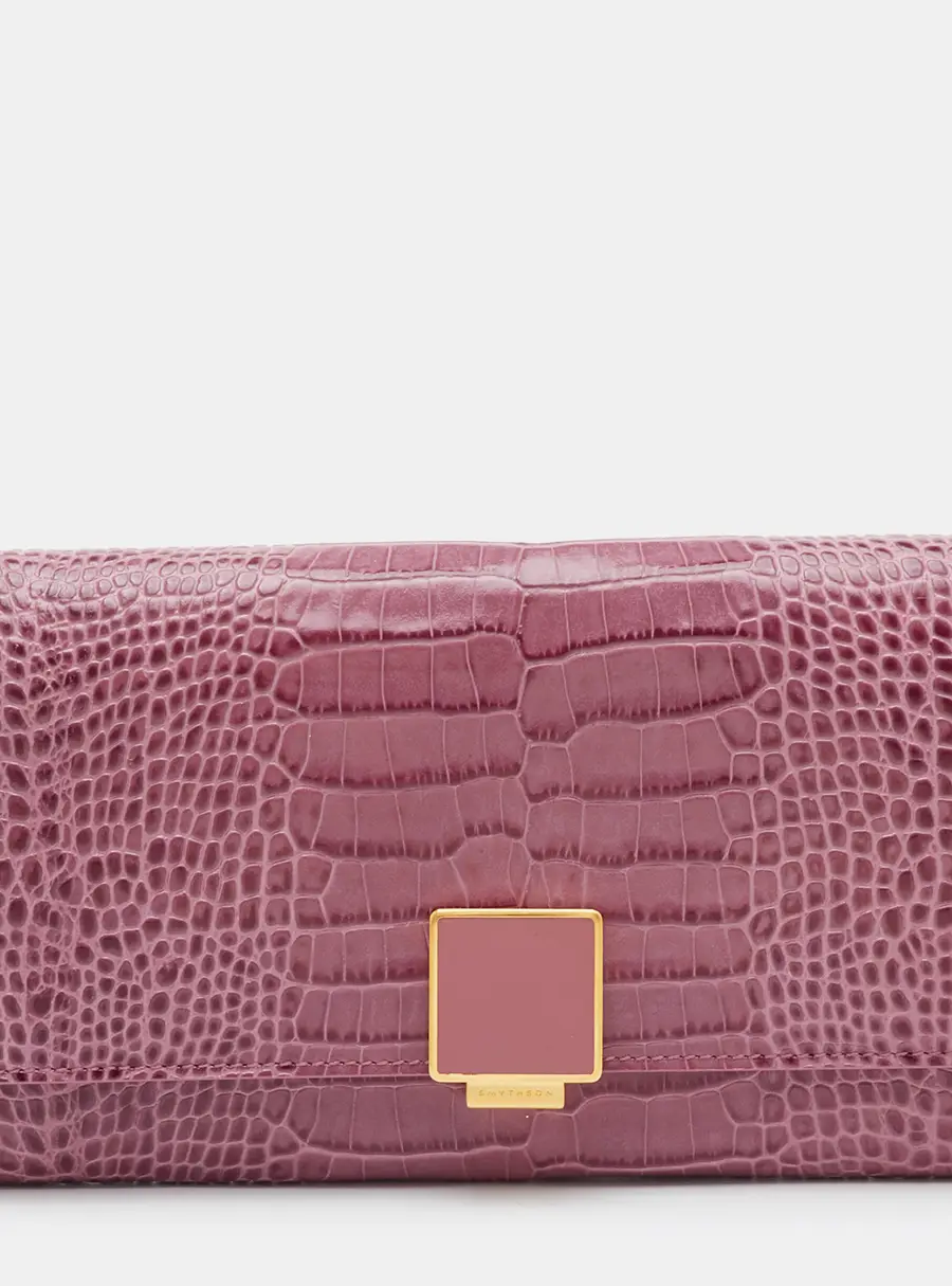 Smythson of Bond Street Pink Croc Embossed Leather Continental Travel Wallet