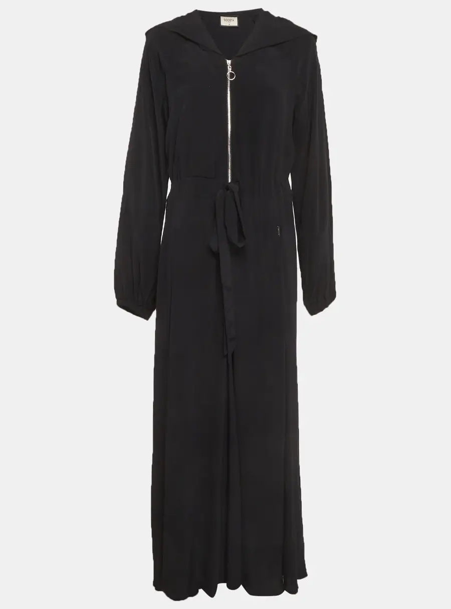 Societa Black Crepe Zipped Hooded Maxi Dress S