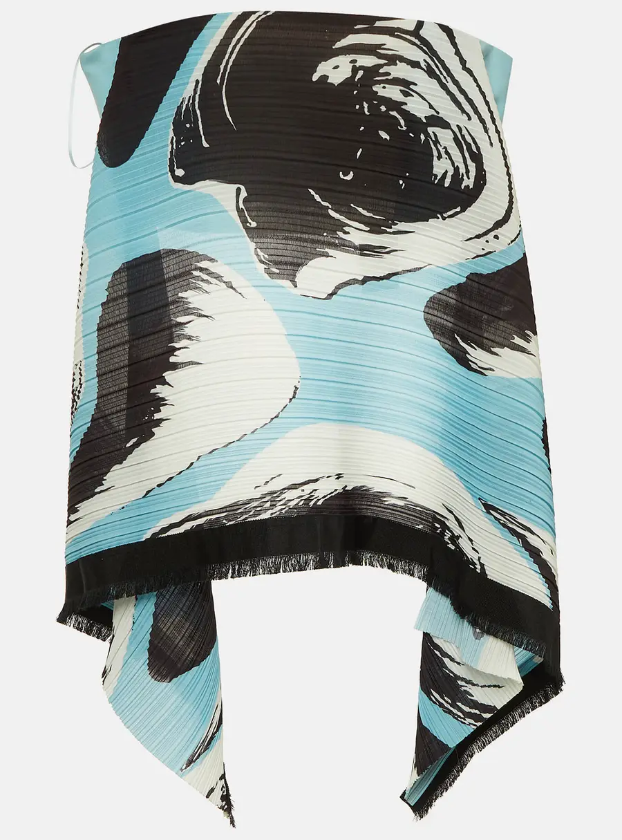 Solace London Blue/Black Abstract Print Crepe Pleated Svana Corset Top M