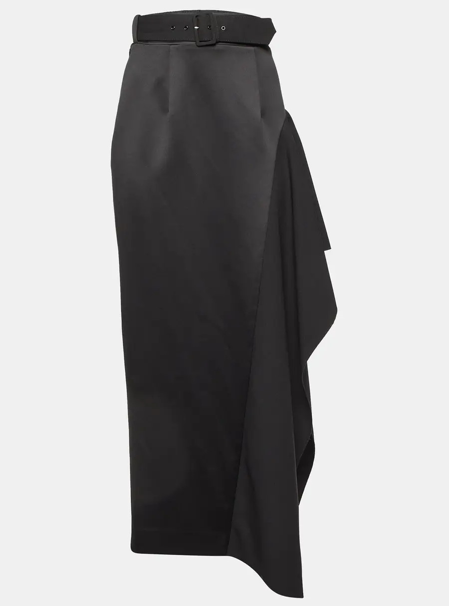 Solace London Black Crepe & Satin Kaya Draped Maxi Skirt M