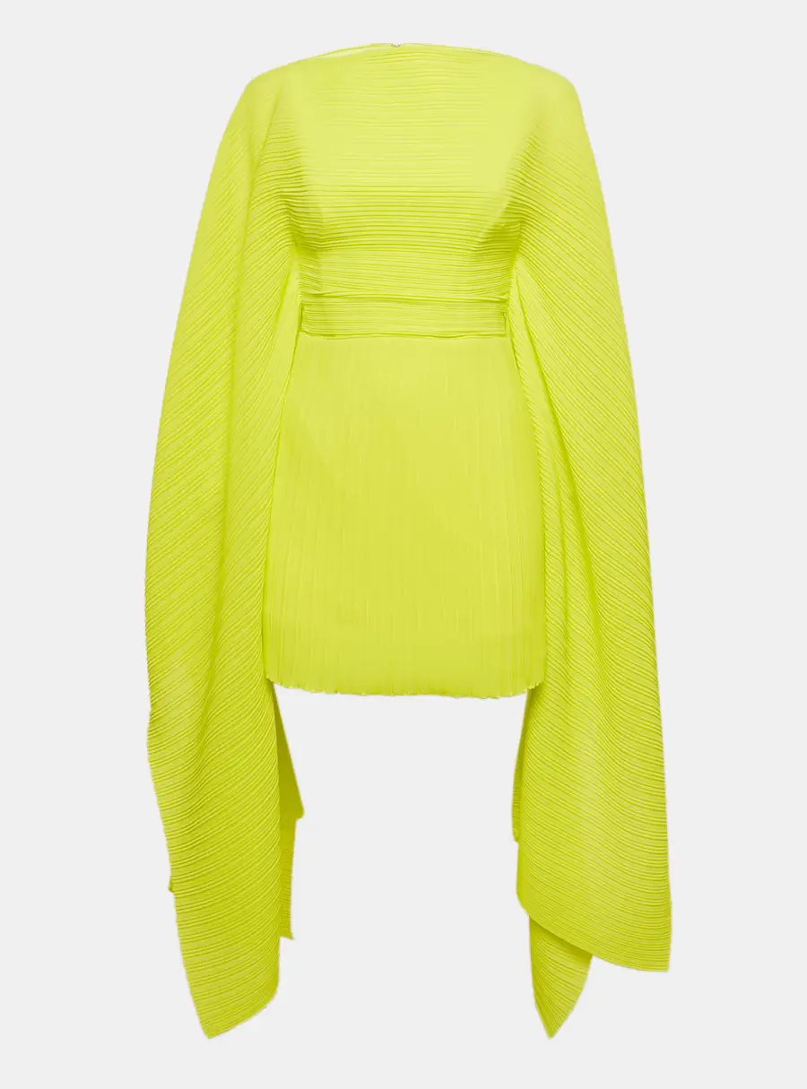 Solace London Lime Green Plisse Long Sleeve Mini Dress S