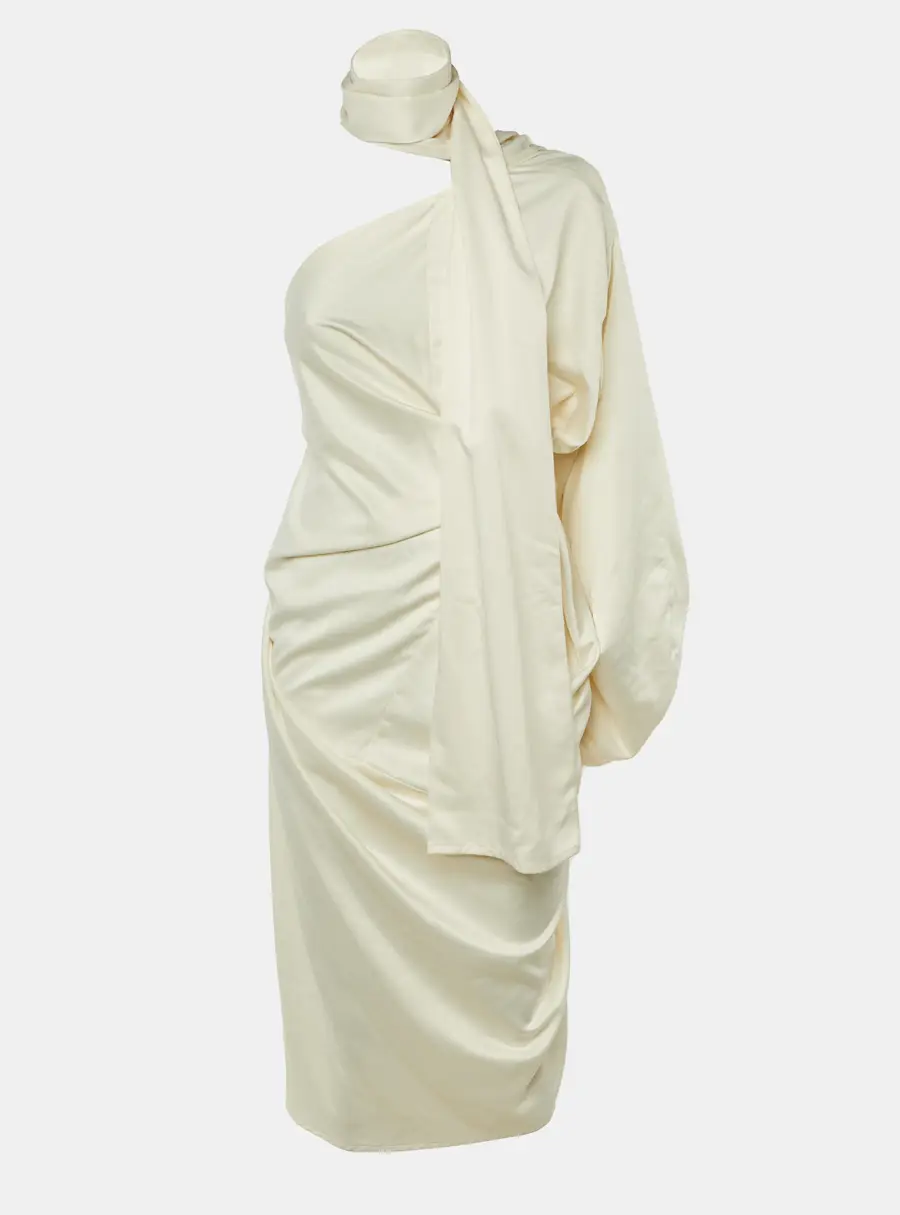 Solace London Ivory Satin Sorina One Shoulder Dress M