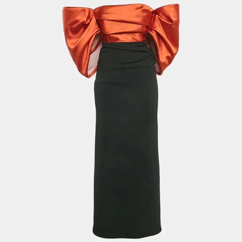 Solace London Black/Orange Crepe Arla Maxi Dress S