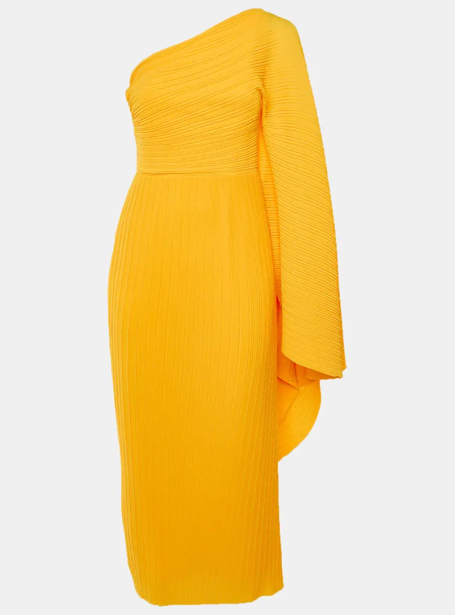 Solace London Yellow Crepe Drape Shoulder Lila Midi Dress S