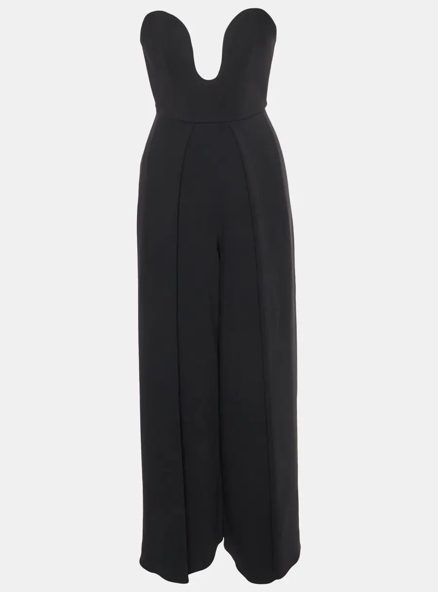 Solace London Black Crepe Bustier Style Wide Leg Anelli Jumpsuit S