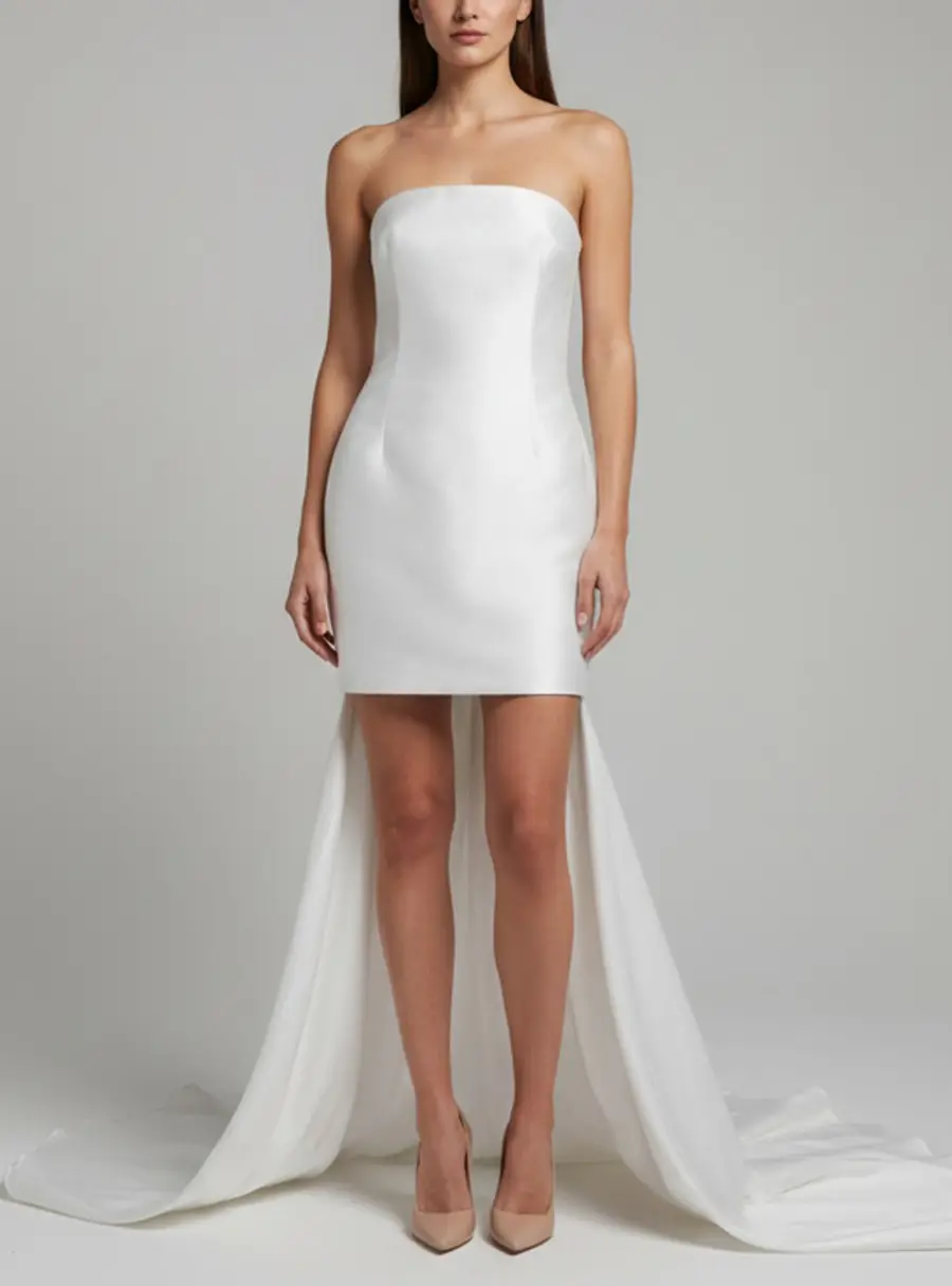 Solace London White Sateen Train Detail Neva Mini Dress M