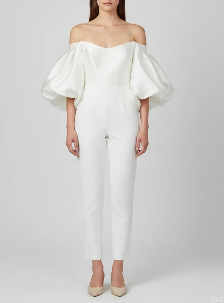 Solace London White Gabardine and Crepe Alba Jumpsuit M