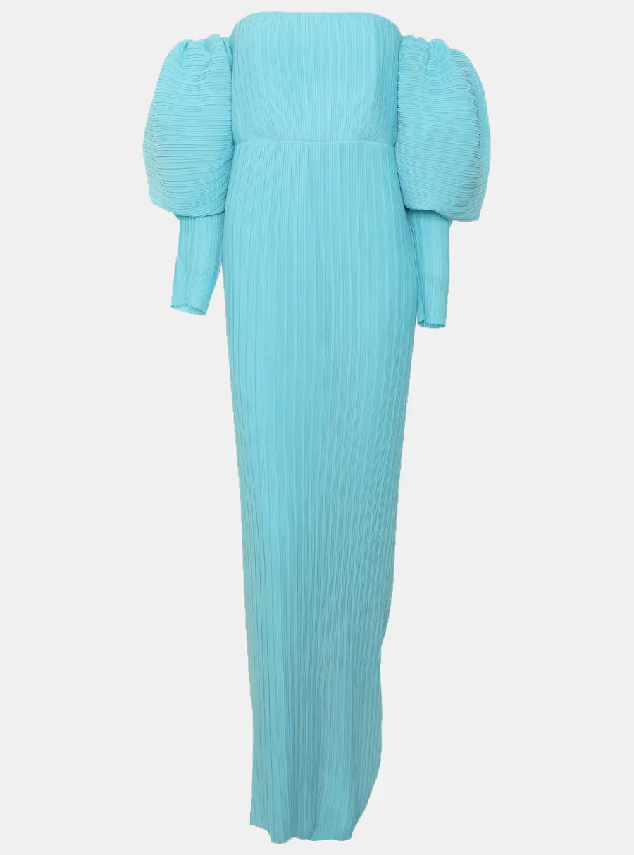 Solace London Light Blue Polyester Ribbed Tasnim Maxi Dress M