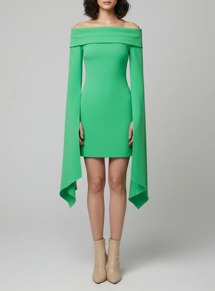 Solace London Green Crepe Off-Shoulder Mini Mila Dress S
