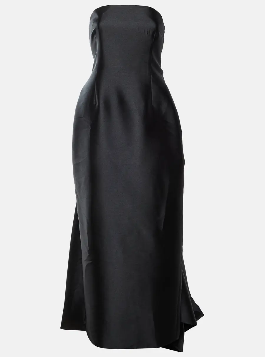 Solace London Black Sateen Strapless Imani Maxi Dress L